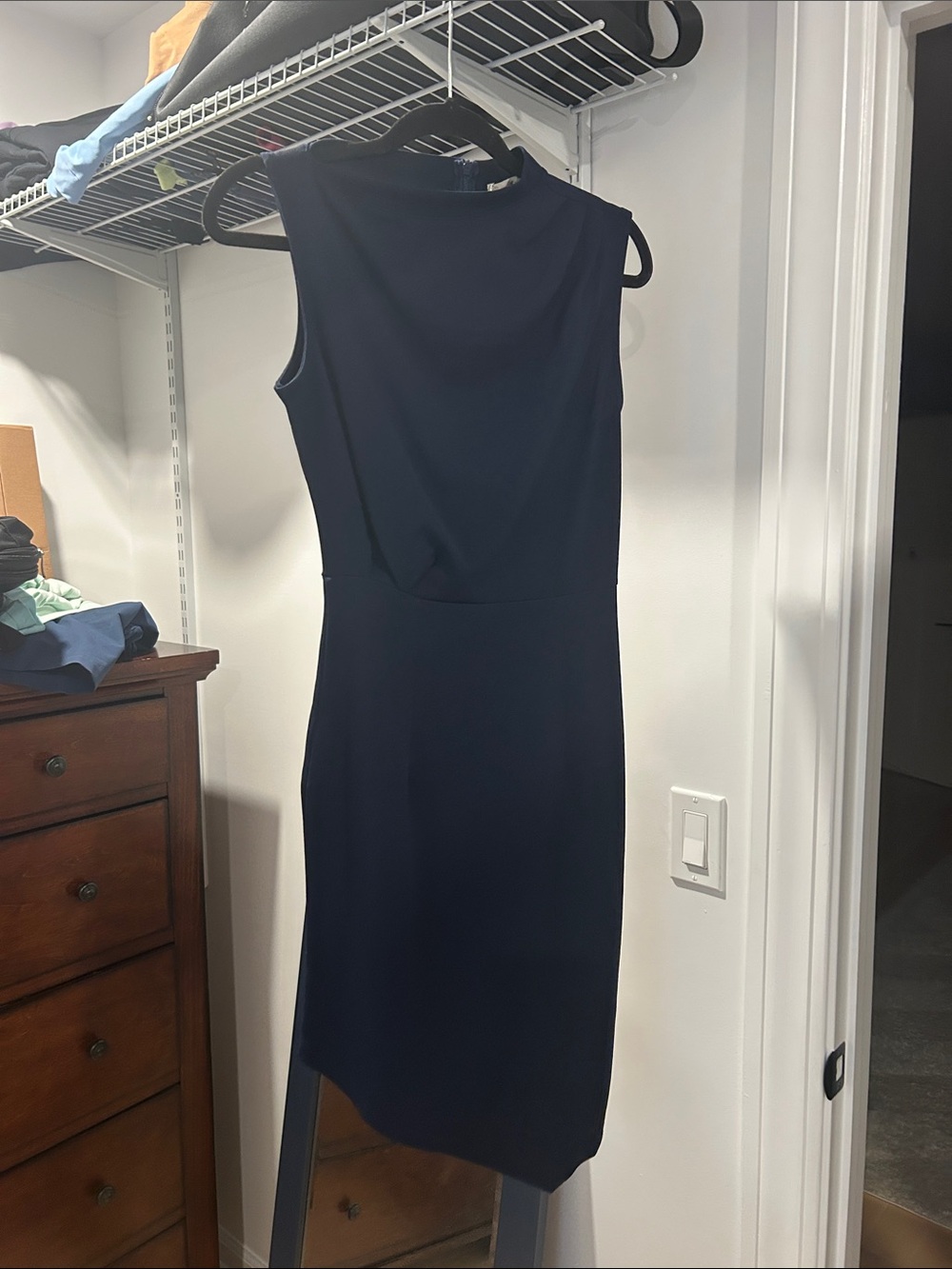 Sleeveless Navy Midi Sheath Dress